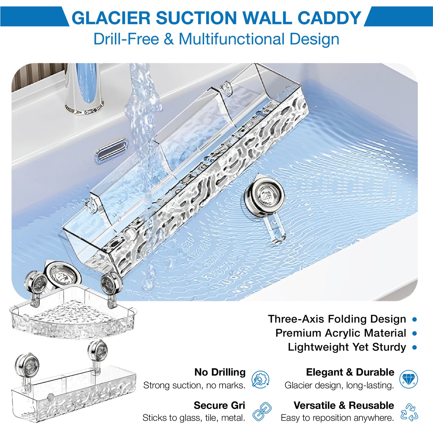 DOMIVIEW™ UltraGrip Shower Caddy – No-Drill, Rustproof & Reusable with Hooks