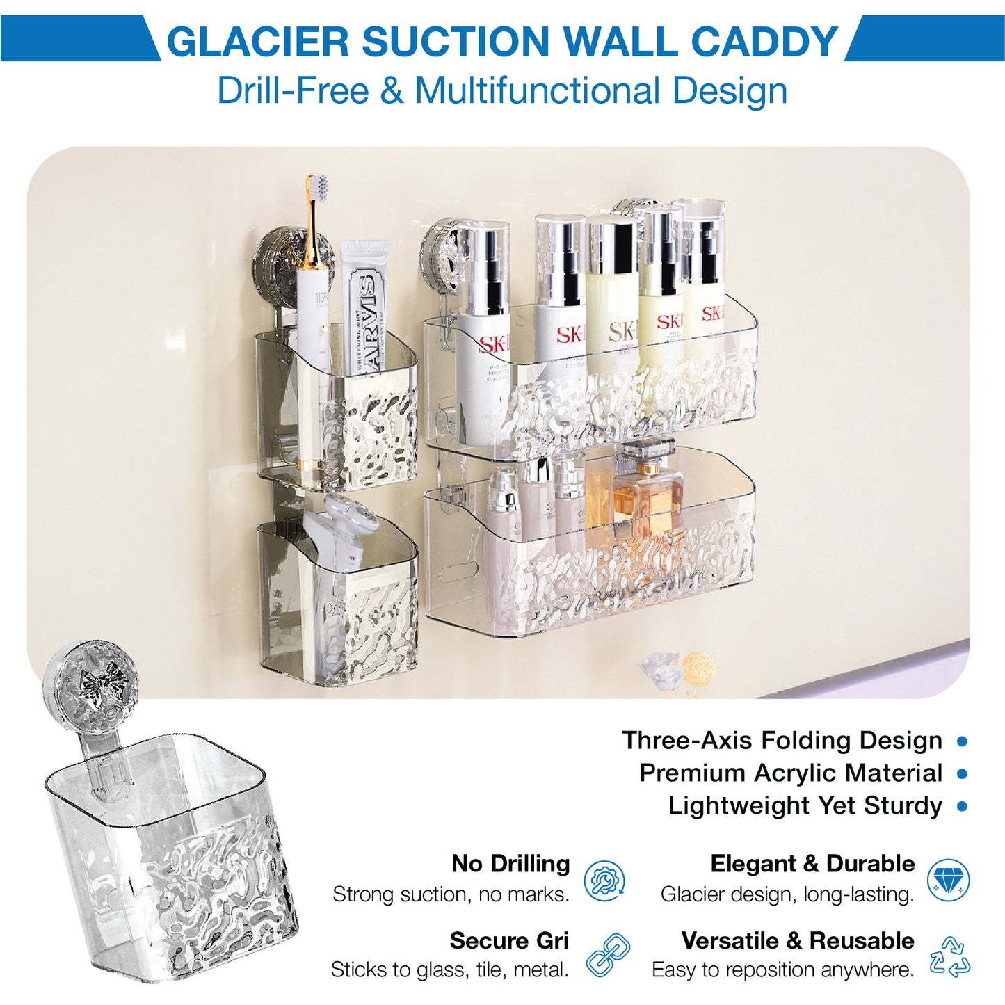 DOMIVIEW™ CrystalClear Shower Caddy - No-Drill, Rustproof & Reusable with Hooks