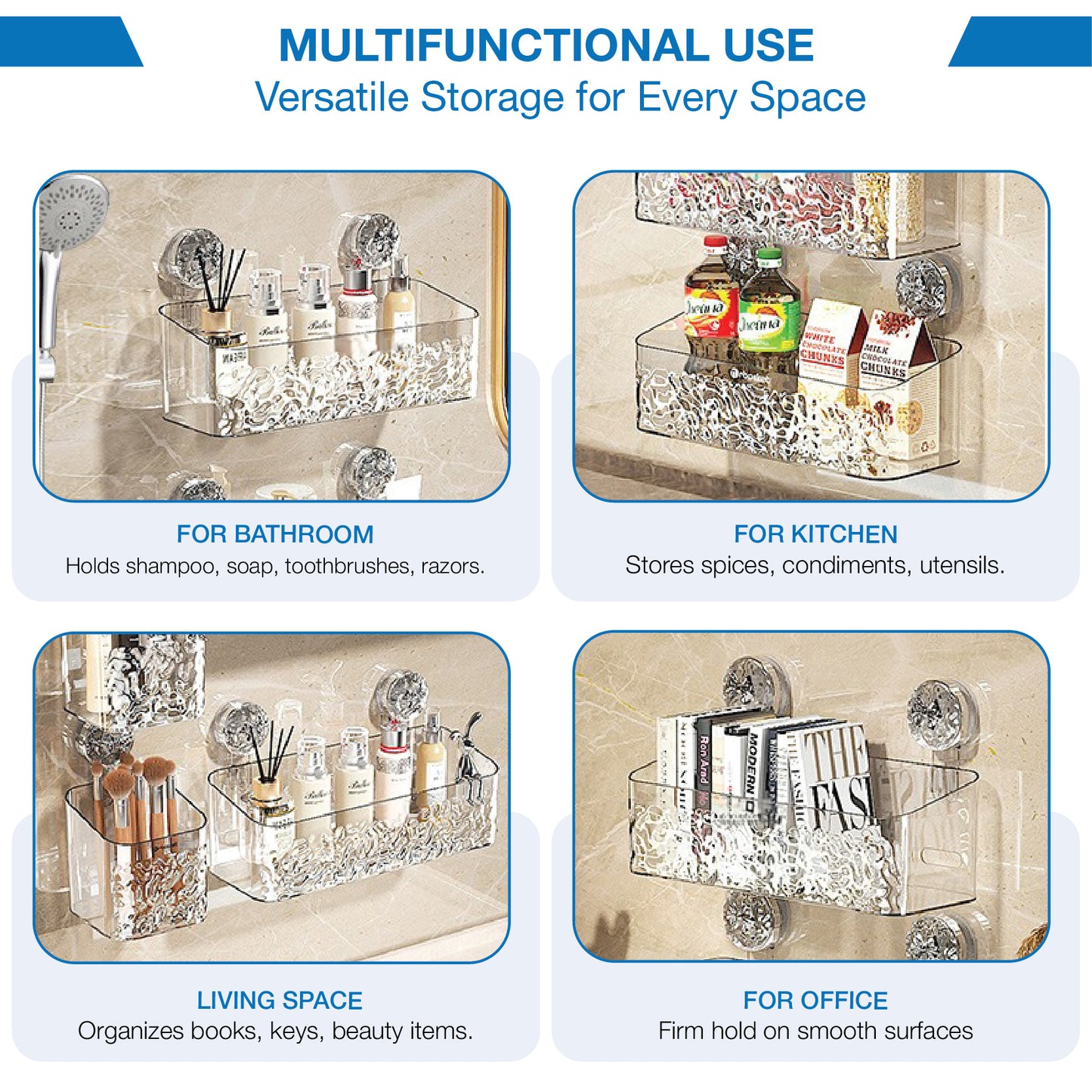 DOMIVIEW™ CrystalClear Shower Caddy - No-Drill, Rustproof & Reusable with Hooks