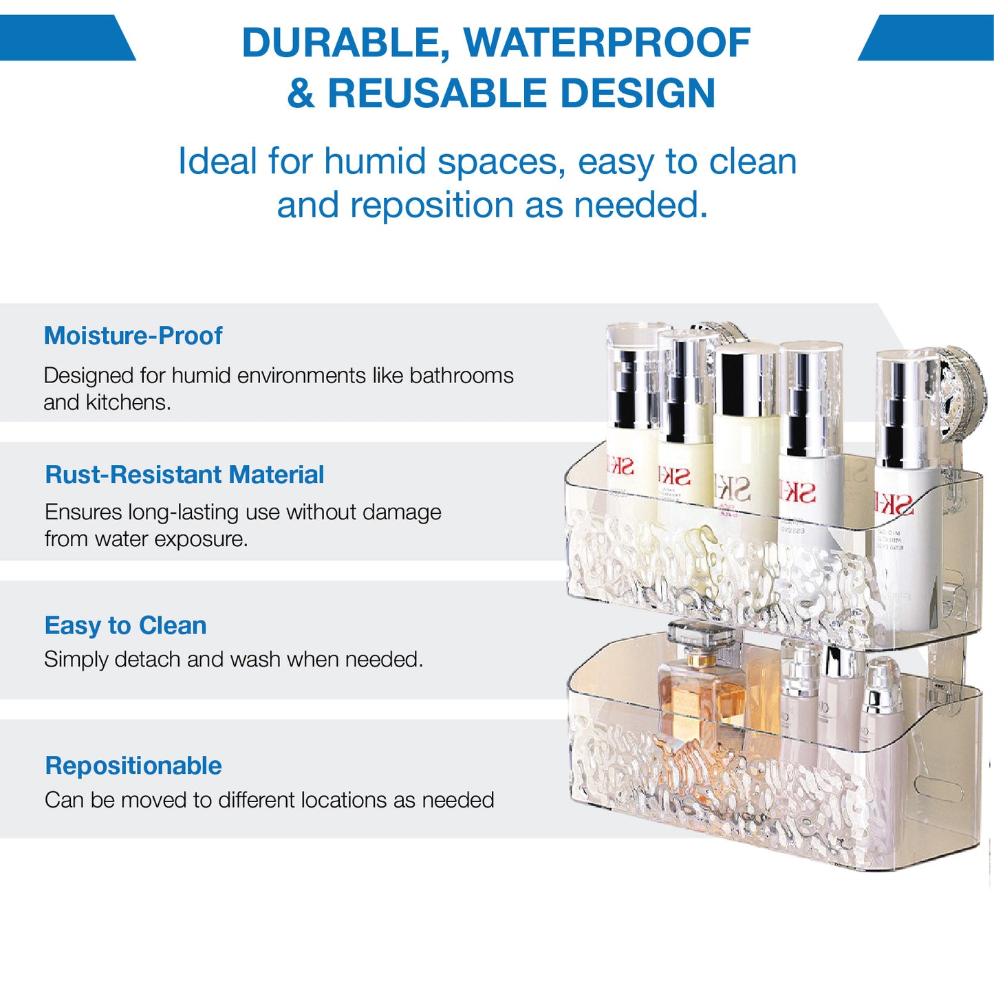 DOMIVIEW™ CrystalClear Shower Caddy - No-Drill, Rustproof & Reusable with Hooks