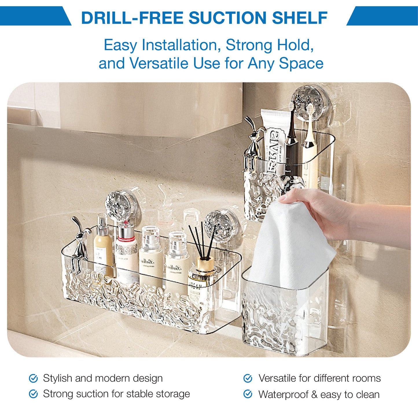 DOMIVIEW™ CrystalClear Shower Caddy - No-Drill, Rustproof & Reusable with Hooks