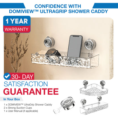 Domiview™ UltraGrip Shower Caddy – No-Drill, Rustproof & Reusable with Hooks