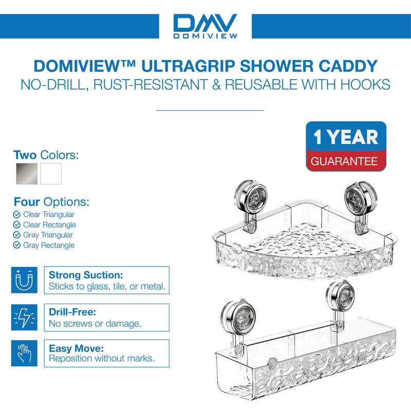 Domiview™ UltraGrip Shower Caddy – No-Drill, Rustproof & Reusable with Hooks