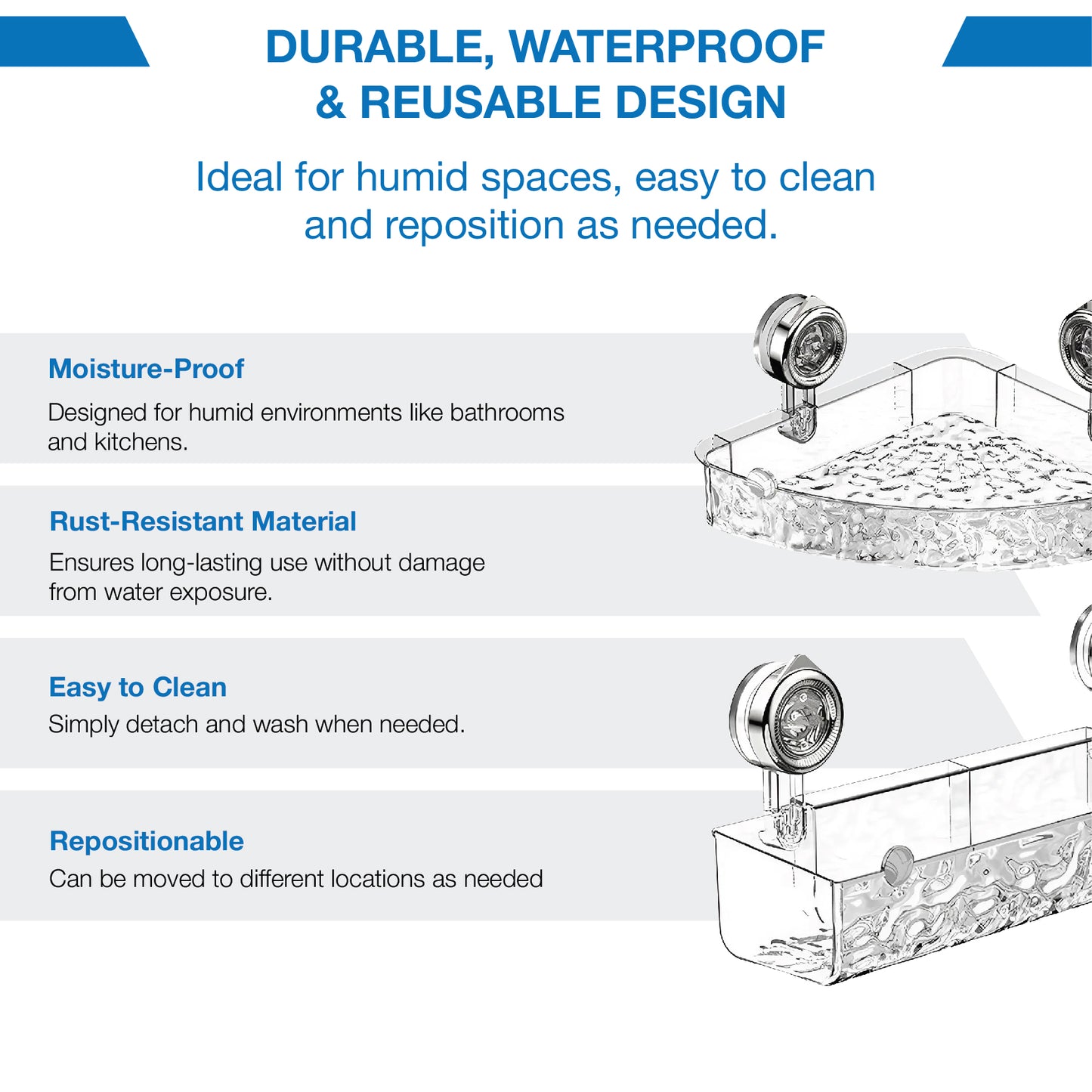 Domiview™ UltraGrip Shower Caddy – No-Drill, Rustproof & Reusable with Hooks