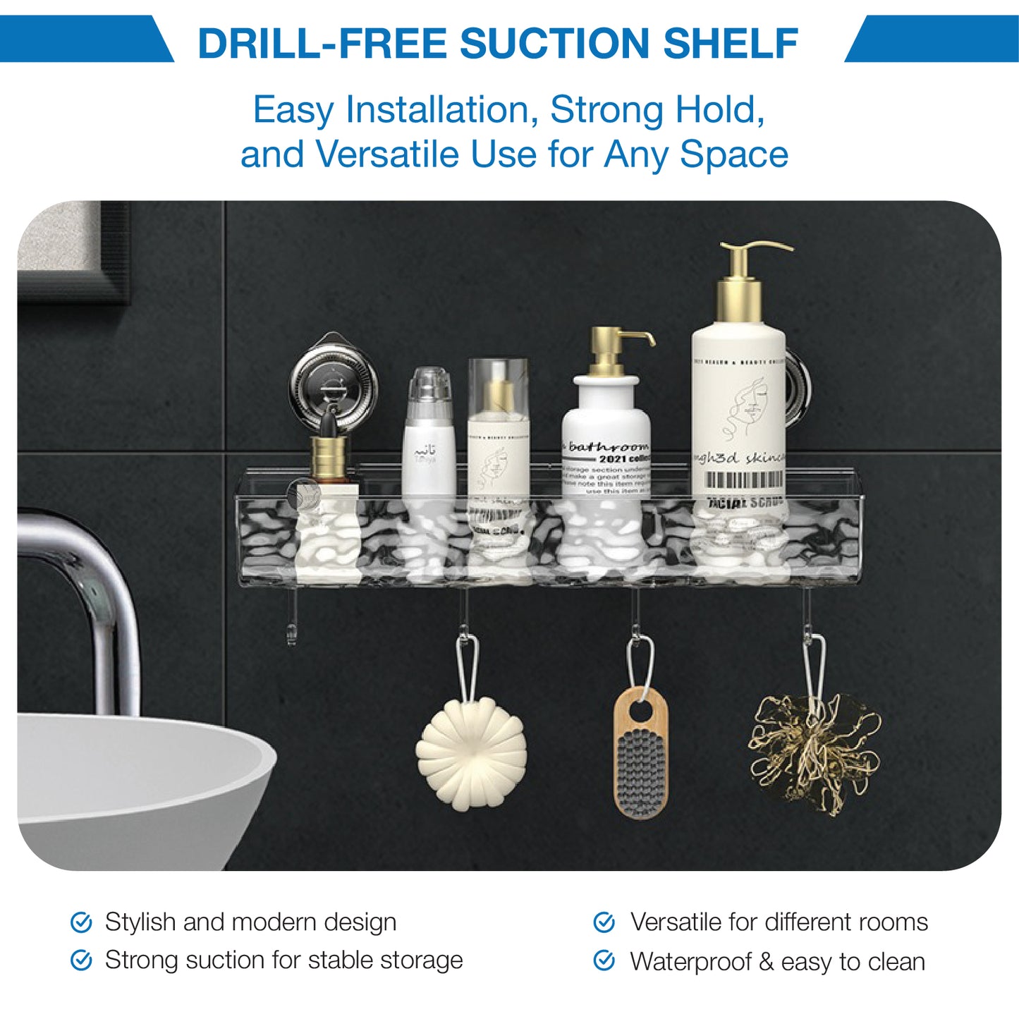 Domiview™ UltraGrip Shower Caddy – No-Drill, Rustproof & Reusable with Hooks