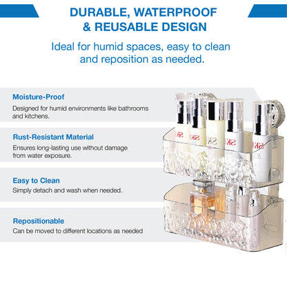 DOMIVIEW™ CrystalClear Shower Caddy - No-Drill, Rustproof & Reusable with Hooks